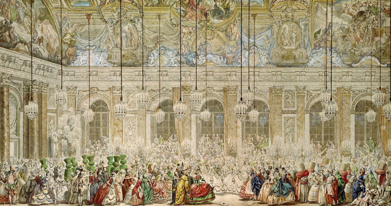 Der Maskenball in der Galerie des Glaces, 17. Februar 1745 von Charles Nicolas II Cochin