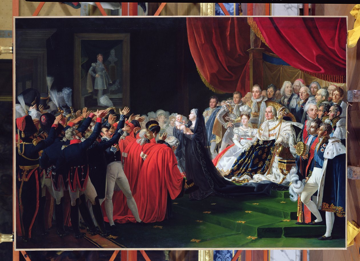 Herzogin von Berry präsentiert den Herzog von Bordeaux dem Volk und der Armee, September 1820 von Charles Nicolas Raphael Lafond