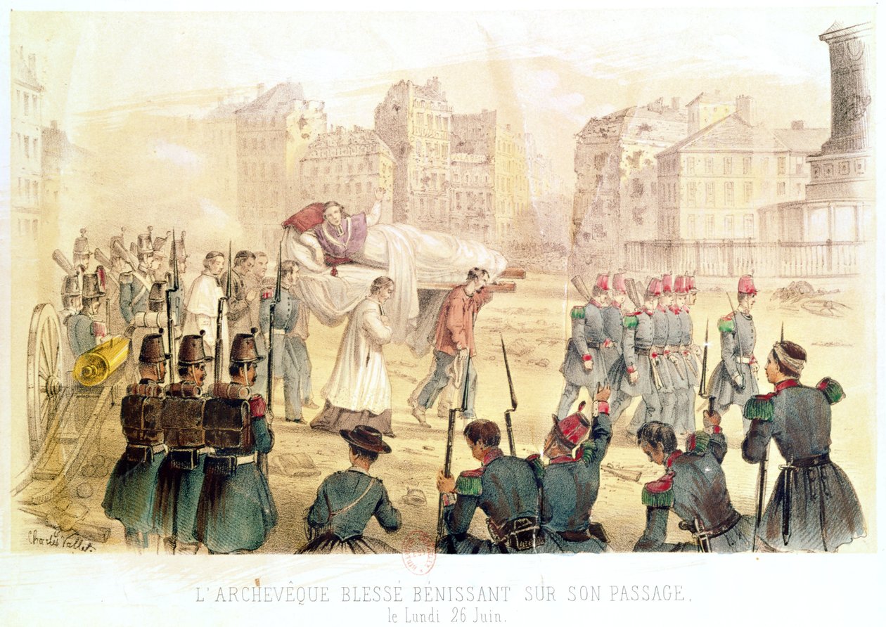Erzbischof Eminence Affre verwundet, segnet auf seiner Reise, Montag, 26. Juni 1848 von Charles Vallet