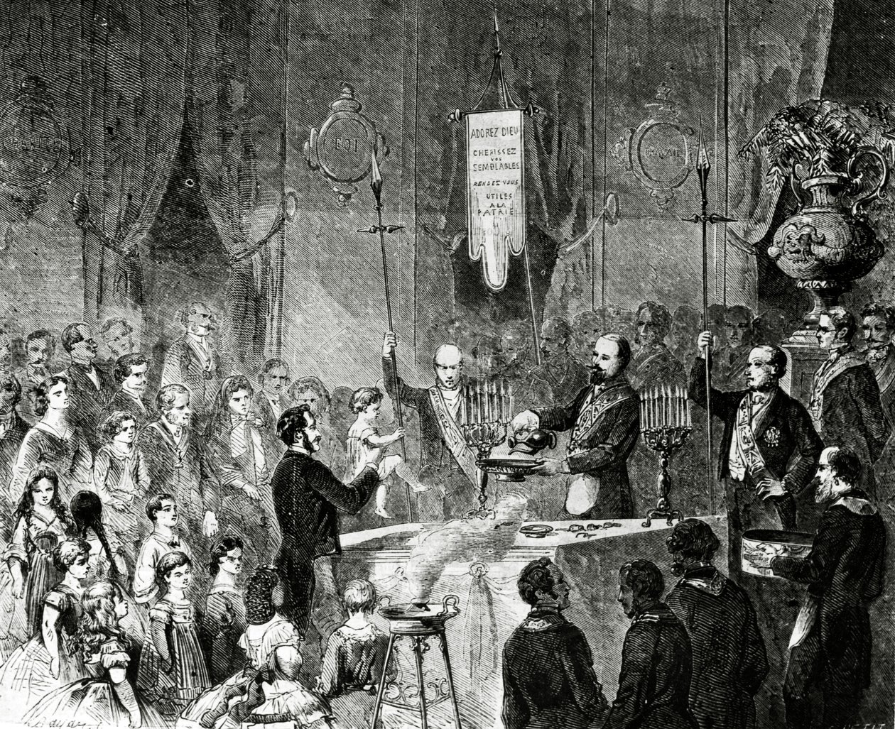 Eine Freimaurertaufe in der Loge der brüderlichen Freundschaft, Grand Orient de France, Paris, 1861 von Charles Yriarte