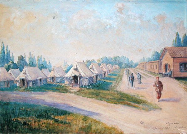 Der Genesungsbereich des kanadischen Militärkrankenhauses in St. Cloud (Aquarell auf Papier) von Charles Andre Igounet de Villers