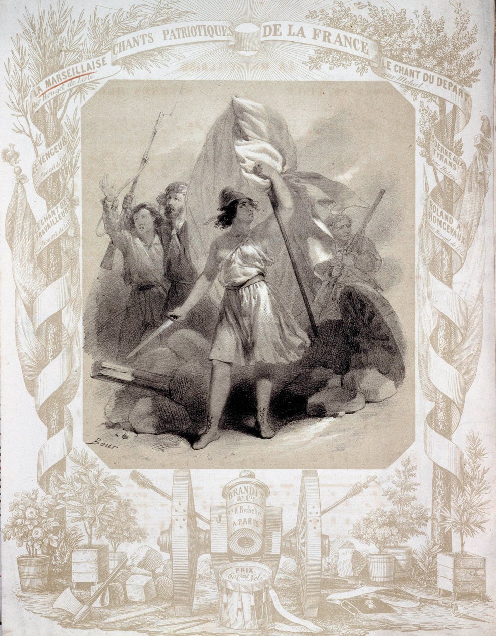 Allegorie auf die patriotischen Lieder Frankreichs. Zeichnung von Bour (19. Jahrhundert) von Charles (after) Bour