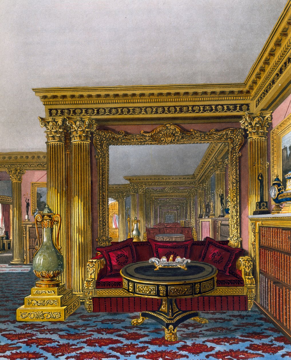 Goldenes Zeichenzimmer, Gravur von William James Bennett, basierend auf einem Entwurf von Charles Wild, aus The History of the Royal Residences von Charles (after) Wild