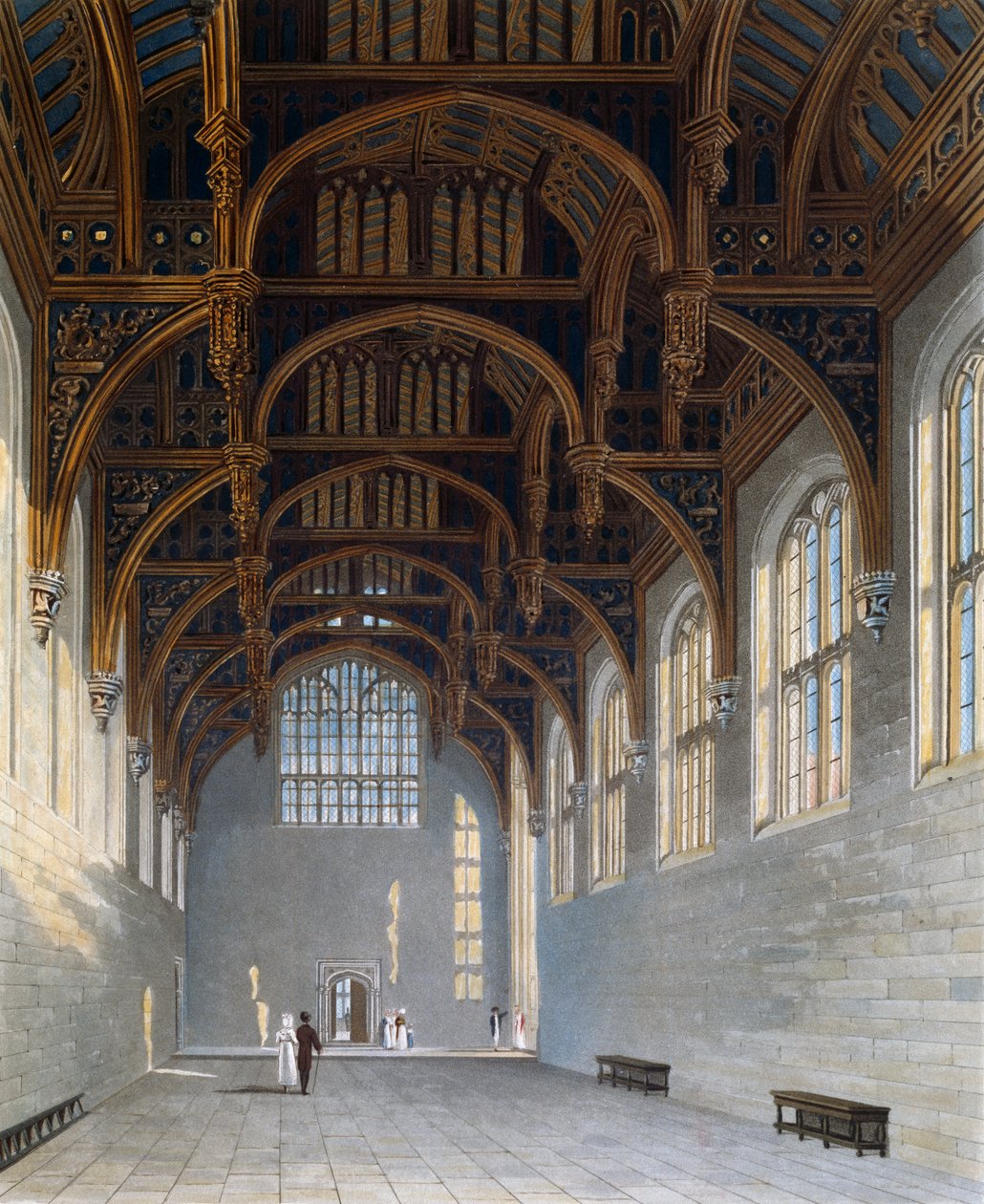 Gotische Halle, Gravur von William James Bennett, basierend auf einem Entwurf von Charles Wild, aus The History of the Royal Residences von Charles (after) Wild