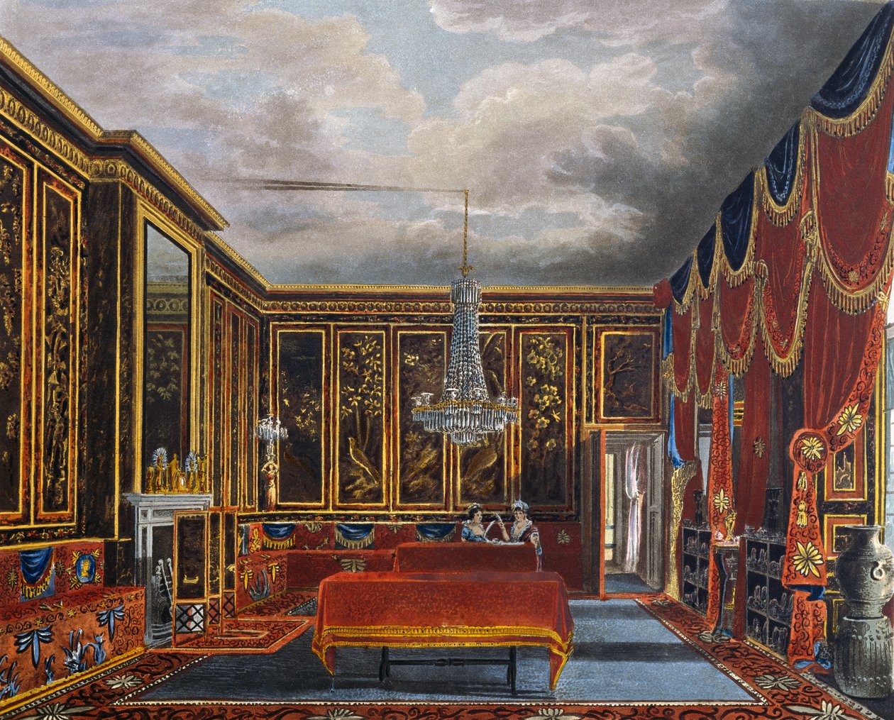 Japanisches Zimmer, Gravur von Richard Reeve (geboren 1780), basierend auf einem Entwurf von Charles Wild (1781-1835), aus The History of the Royal Residences von Charles (after) Wild