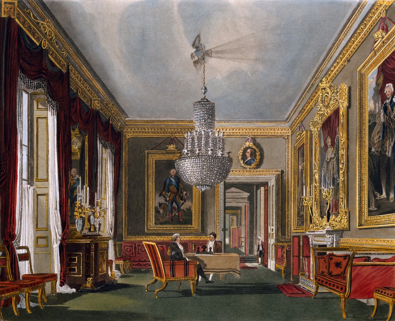 Westliches Vorzimmer, Gravur von Richard Reeve (geboren 1780), basierend auf einem Entwurf von Charles Wild (1781-1835), aus The History of the Royal Residences von Charles (after) Wild
