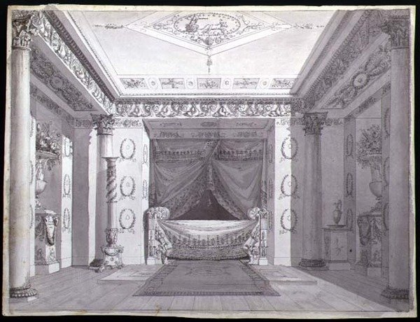 Entwurf für ein Empire-Schlafzimmer, ca. 1810 von Charles (attr. to) Percier