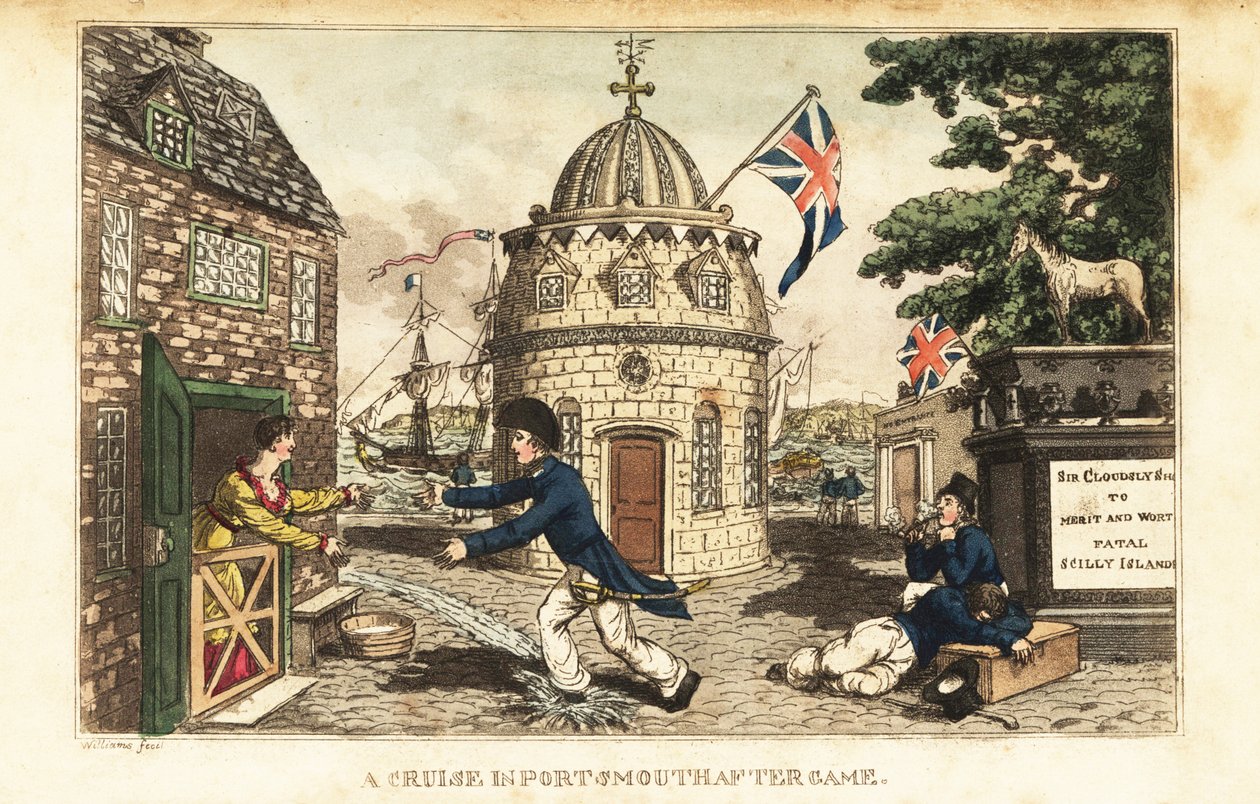 Johnny Newcome besucht während eines Landurlaubs Poll Raffle, eine Prostituierte in Prospect Row von Charles (c.1797-1850) (after) Williams