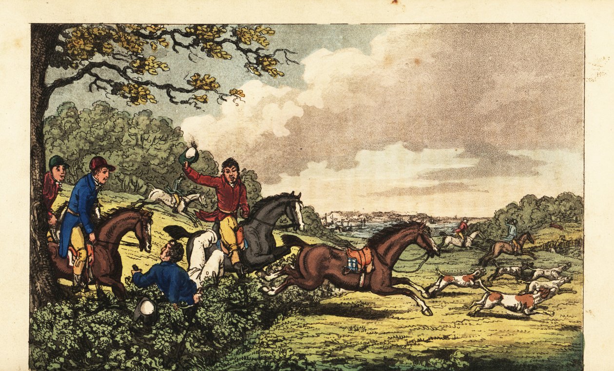 Midshipman Newcome fällt in eine Hecke bei der Fuchsjagd in der Nähe von Bertram Hall von Charles (c.1797 1850) (after) Williams