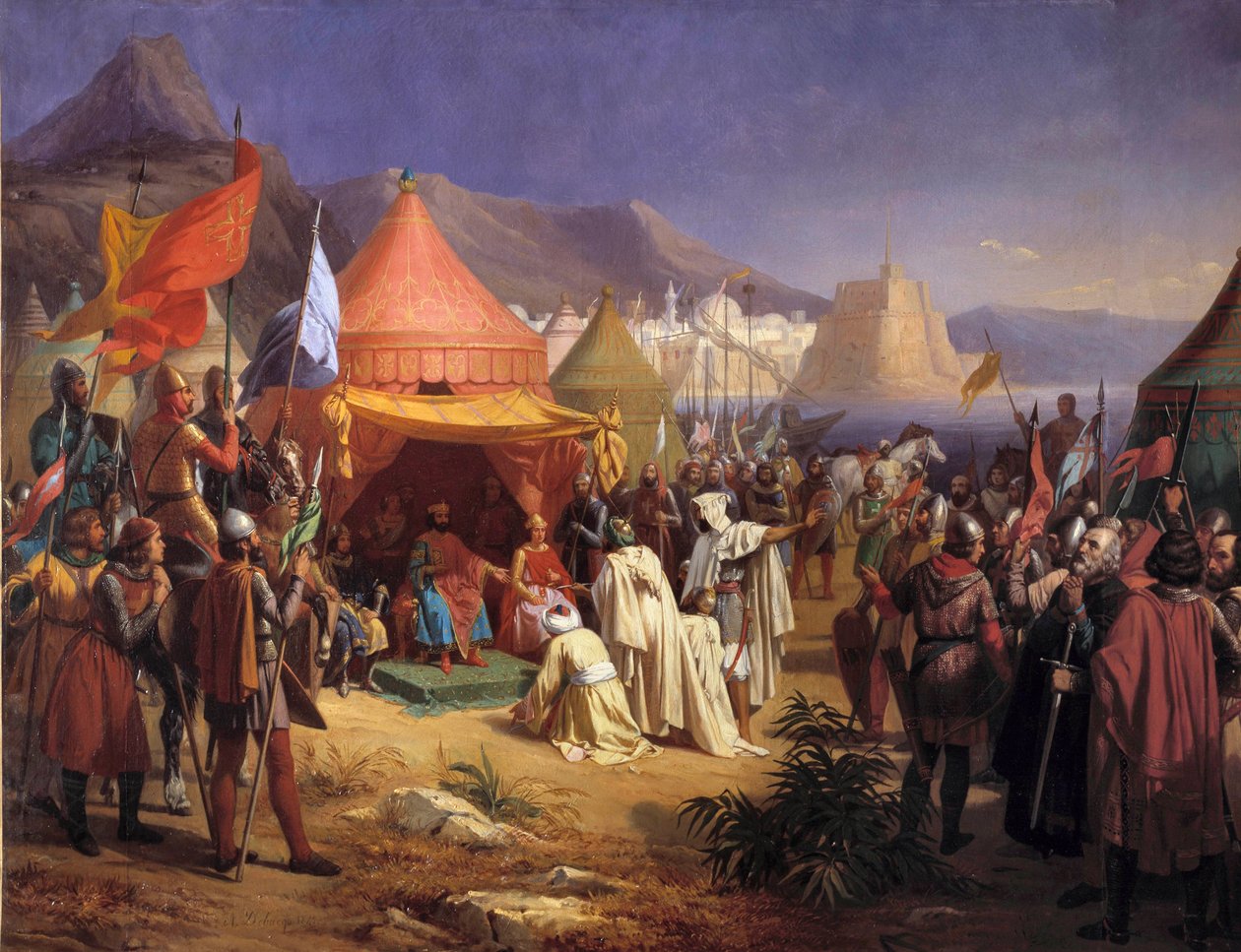 Einnahme von Tripolis im April 1102, Bertrand de Saint-Gilles (1065-1112) erhielt die Unterwerfung des Kadis Fekr el Moulk von Charles Alexandre Debacq
