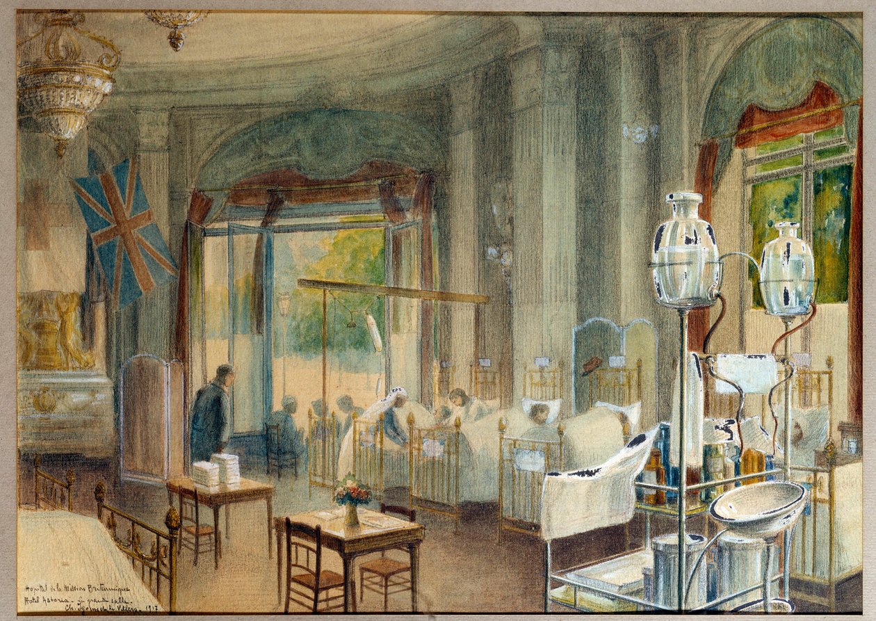 Ansicht des großen Raums des britischen Krankenhauses im Hotel Astoria von Charles Andre Igounet de Villers
