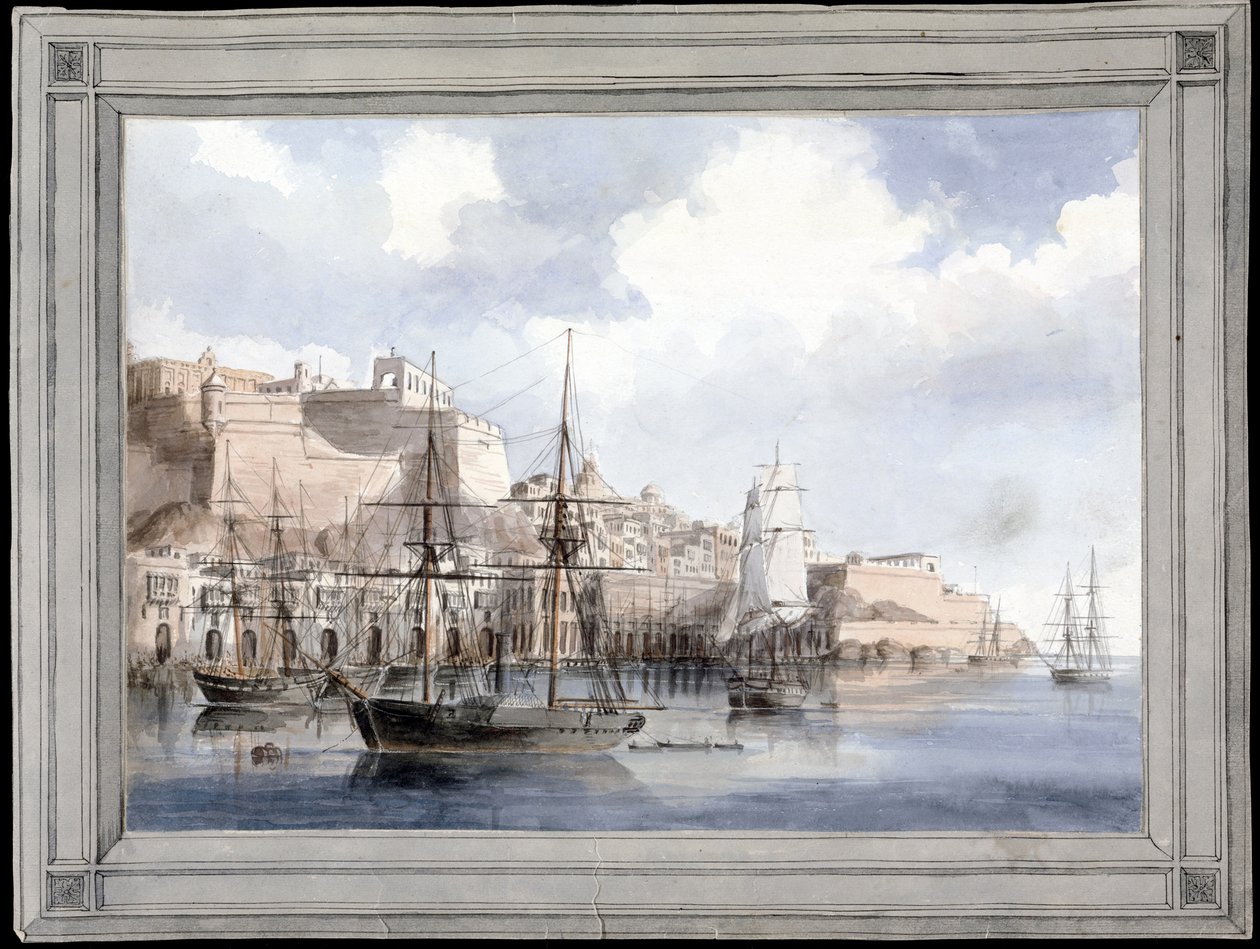 Ansicht von Malta (der große Hafen von Valletta mit dem Fort Sant Angelo) (ca. 1849) von Charles Andrew Dyce