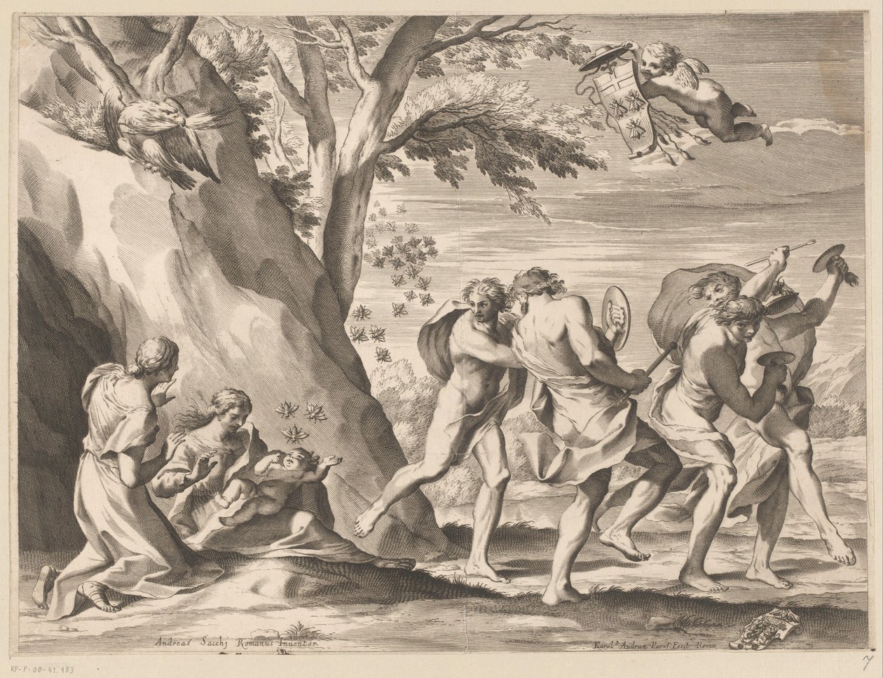Erziehung des Jupiter mit dem Wappenschild der Familie Barberini von Charles Audran