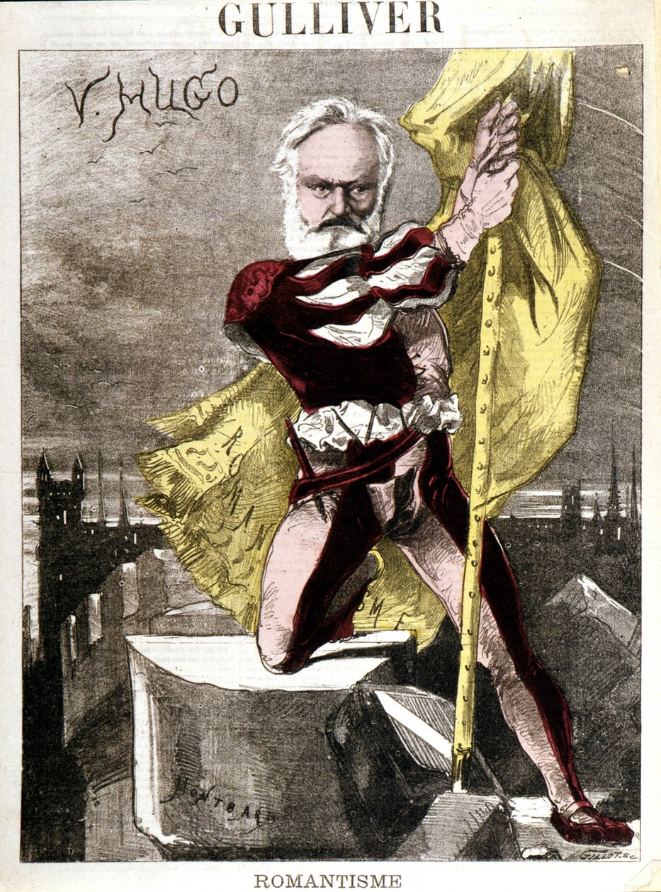 Karikatur von Victor Hugo von Georges Montbard (1841-1905). „Gulliver - Romantik“ von Charles Auguste Loye