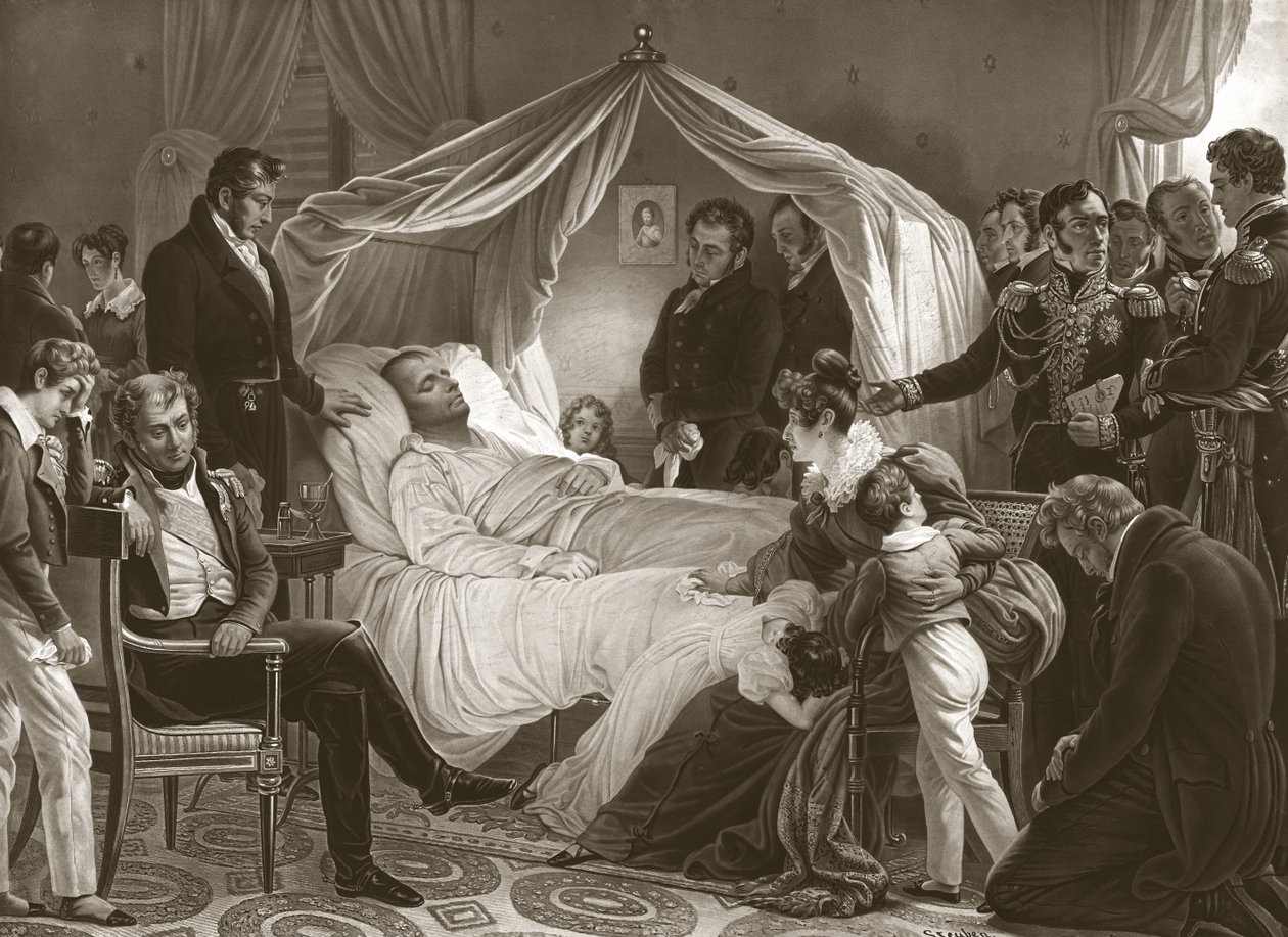 Napoleon auf seinem Sterbebett, 5. Mai 1821 von Charles Auguste after Steuben