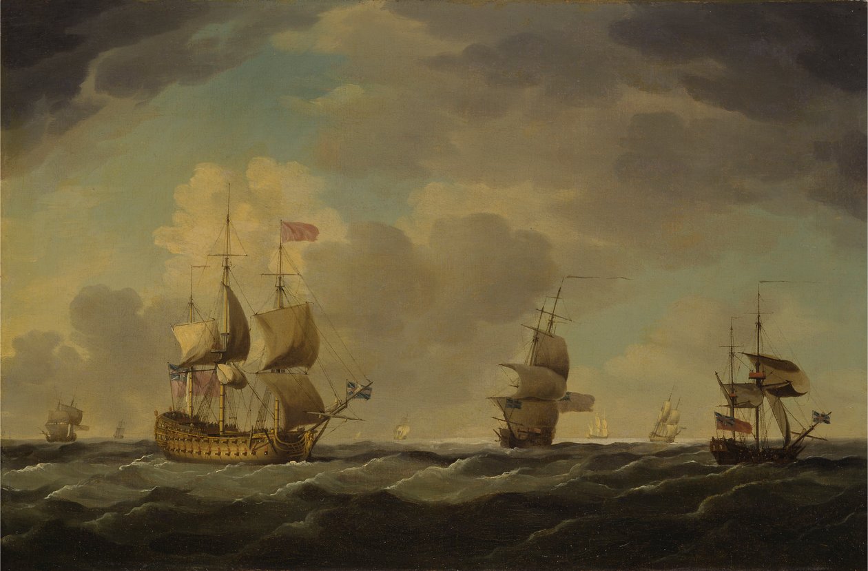 Ein englisches Flaggschiff unter leichtem Segel bei mäßiger Brise von Charles Brooking