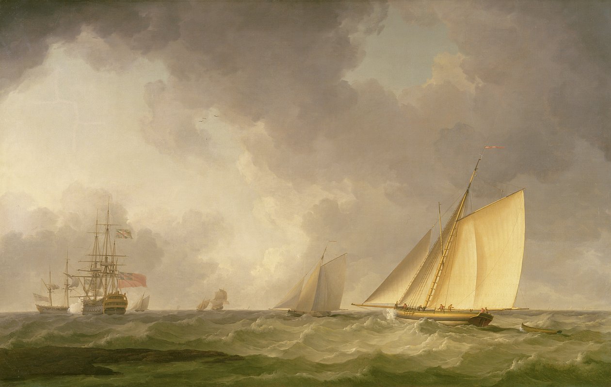 Kutter hart am Wind bei frischer Brise, mit anderen Schiffen, ca. 1750 von Charles Brooking