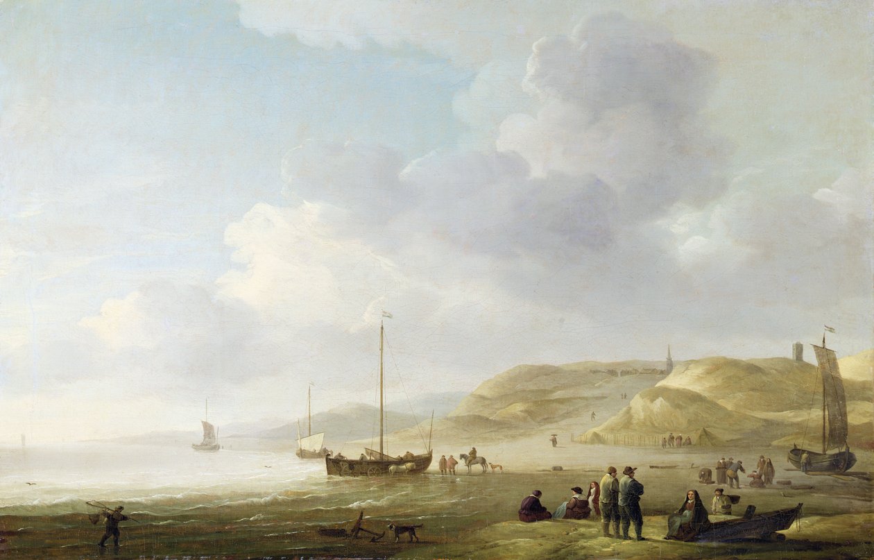 Die Küste bei Scheveningen mit Fischerbooten am Ufer von Charles Brooking