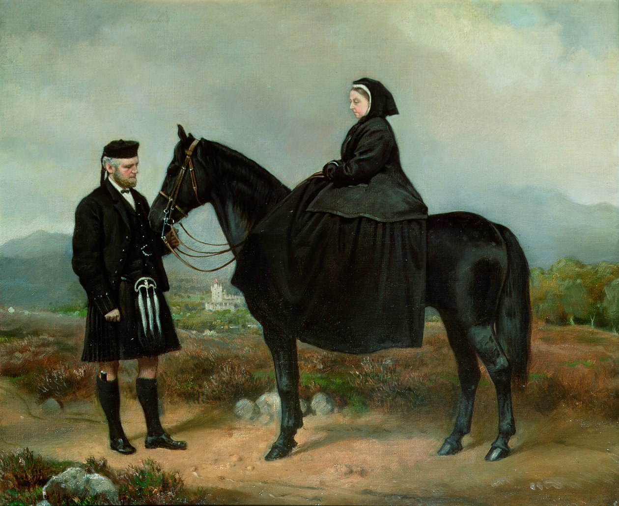 Königin Victoria (1819-1901) zu Pferd mit John Brown von Charles Burton