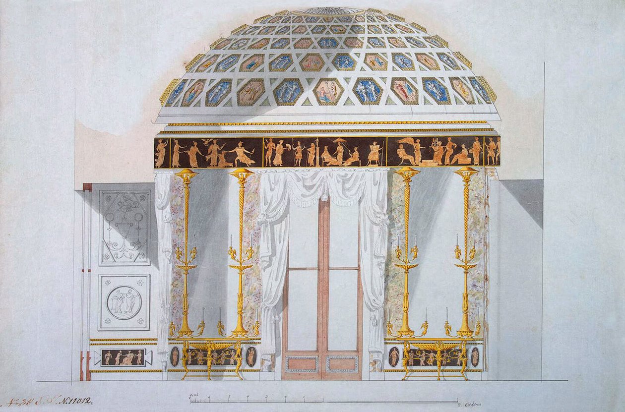 Entwurf für den Jaspisschrank im Achatpavillon in Zarskoje Selo, 1780er Jahre von Charles Cameron