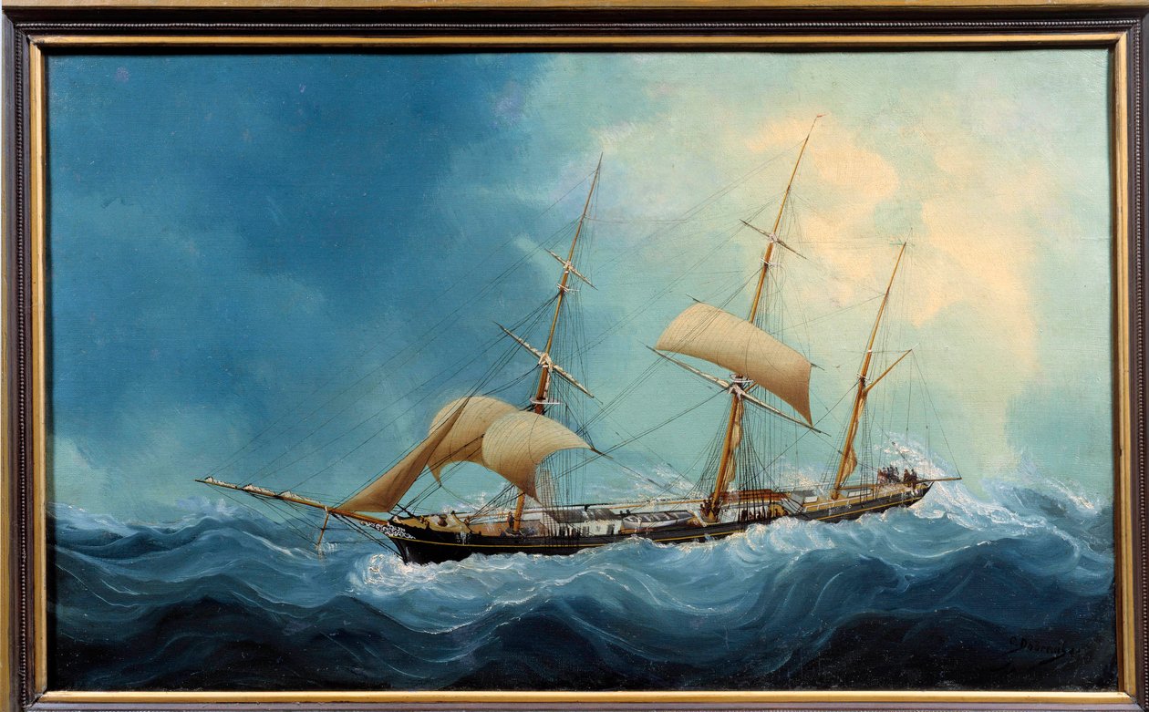 Ein Dreimastsegler in der Flucht. Gemälde von Charles Cheri Dubreuil (Cheri-Dubreuil) (1828-1880) 1865 - Fécamp. Musée des Terre-Neuvas - Ein Dreimaster auf der Flucht. Gemälde von Charles Dubreuil (19. Jahrhundert) von Charles Cheri Dubreuil