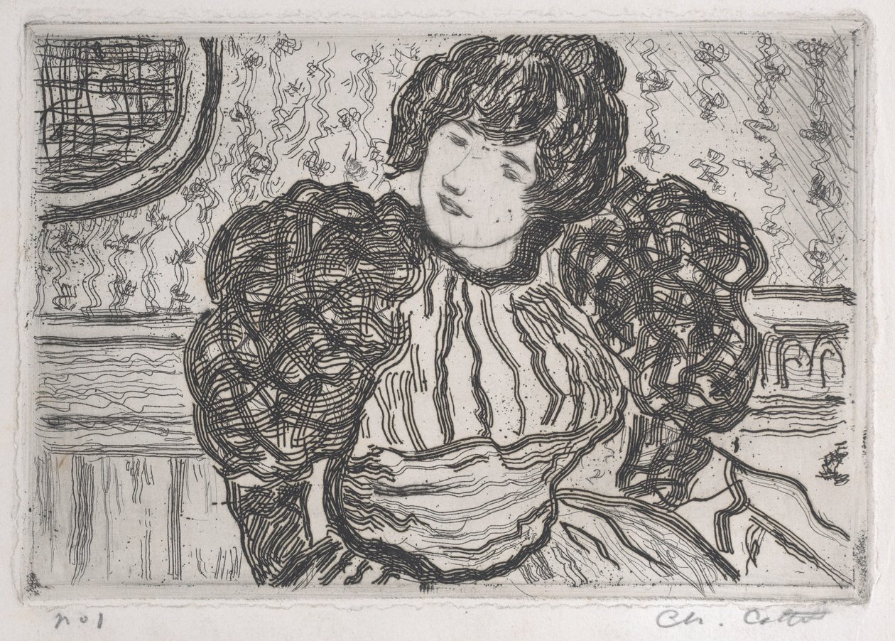 Frau mit einem Kleid mit Puffärmeln von Charles Cottet