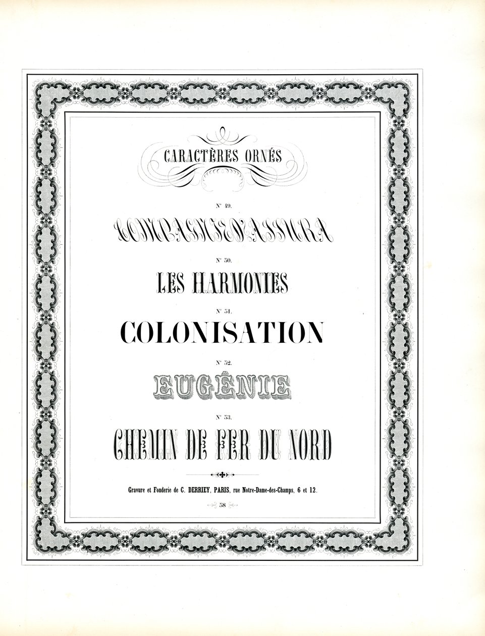 Dekorative Schriften mit kettenartigem Zierrahmen von Charles Derriey