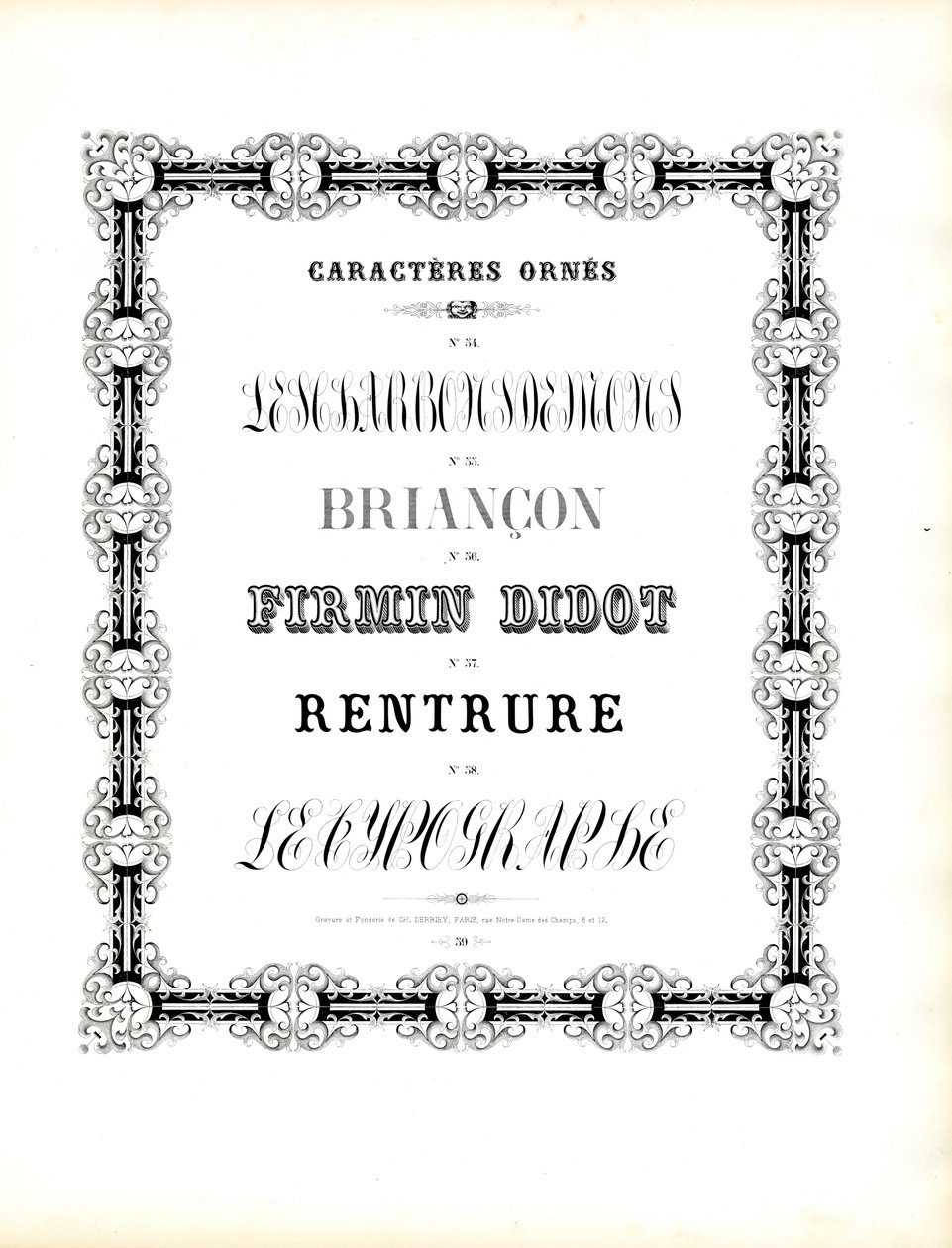 Dekorative Schriften mit modularem Zierrahmen von Charles Derriey