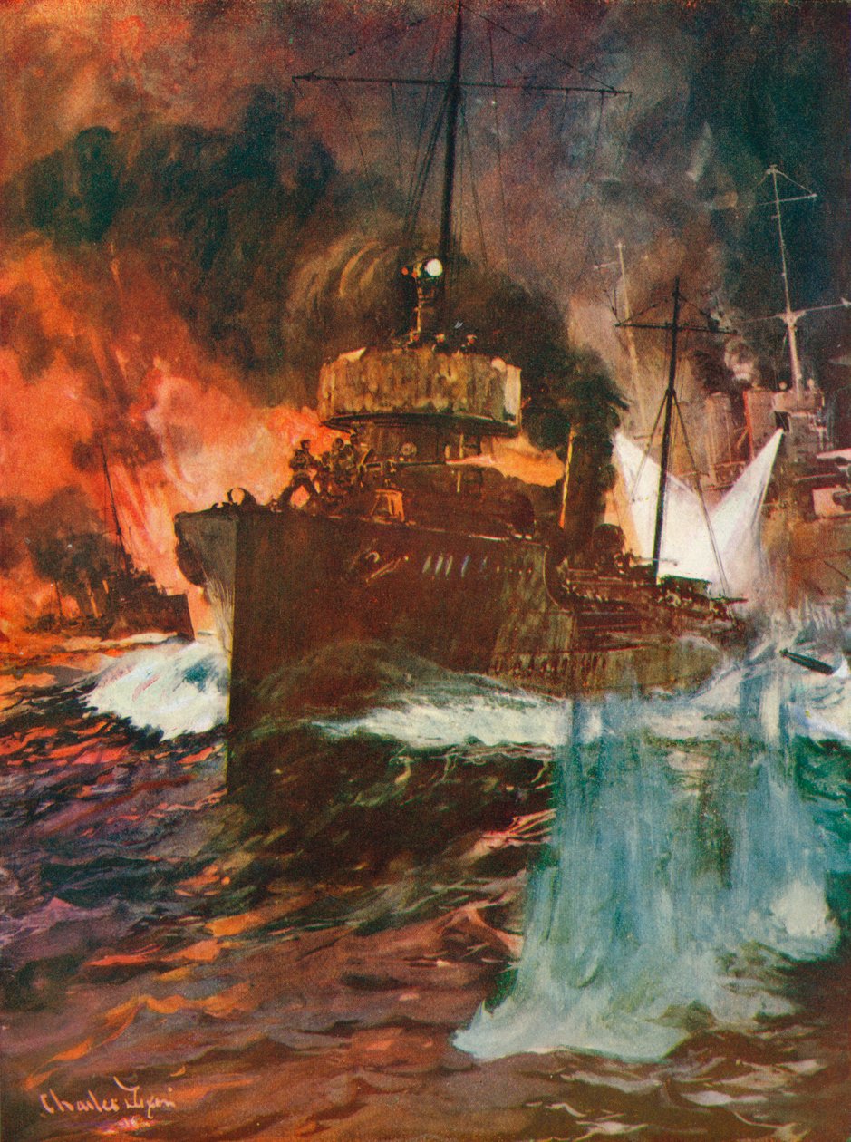 Ein nächtlicher Angriff. Torpedoboote bei der Arbeit, ca. 1918-1919 von Charles Dixon