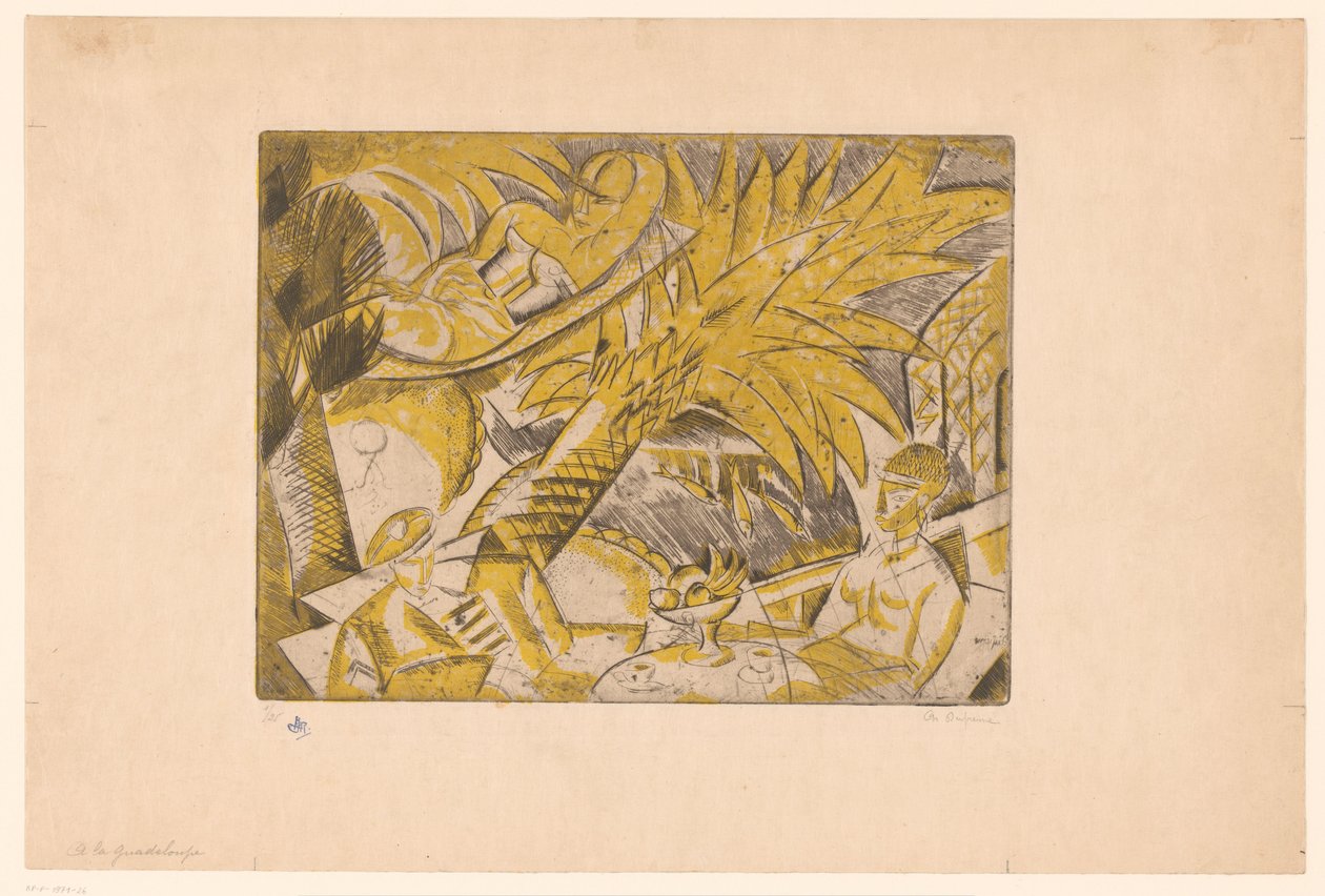 Sonnenbadende Figuren unter einer Palme von Charles Dufresne (signed by artist)