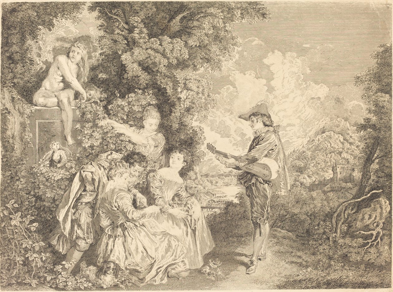 Lektion der Liebe von Charles Dupuis after Antoine Watteau
