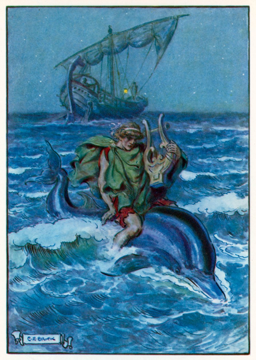 Er entdeckte, dass er auf einem großen, schwarzen Fisch saß von Charles Edmund (after) Brock