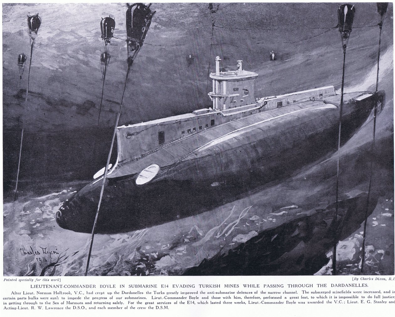 Lieutenant Commander Boyle erhält das Victoria-Kreuz für das Umgehen türkischer Minen in seinem U-Boot beim Durchqueren der Dardanellen, 1915 von Charles Edward Dixon