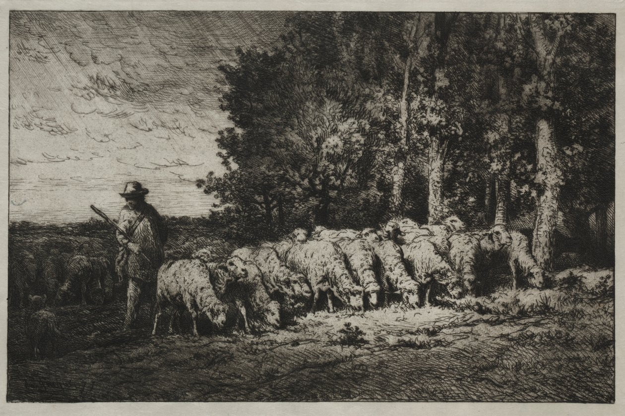 Eine Herde am Waldrand von Charles Emile Jacque