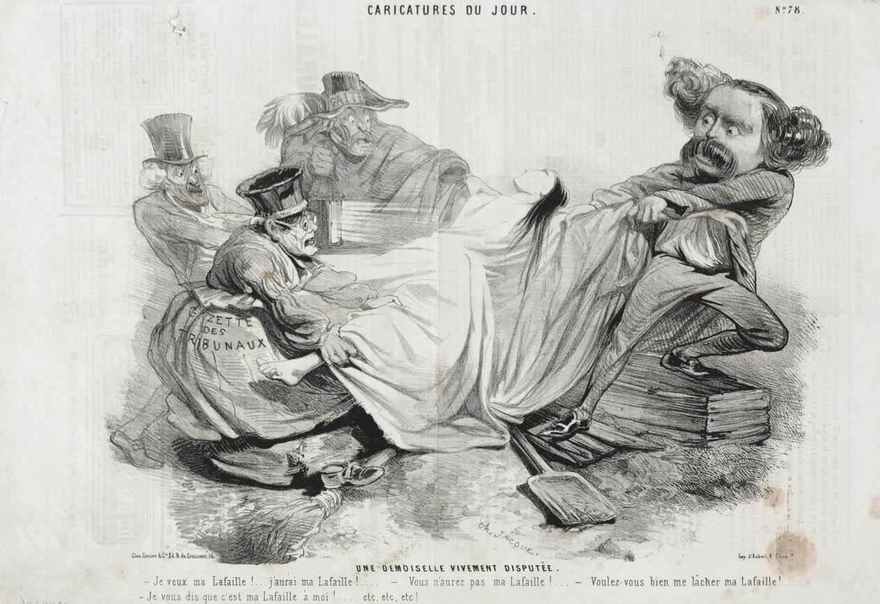 Caricature du Jour: Nr. 78, Un Demoiselle vivement disputée von Charles Emile Jacque