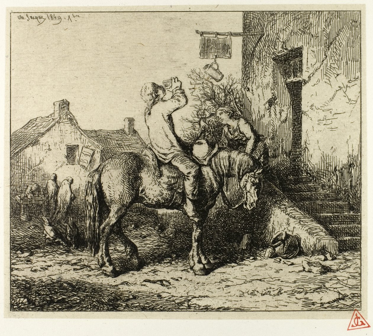 Eingang zu einem Gasthaus, mit trinkendem Bauern von Charles Emile Jacque
