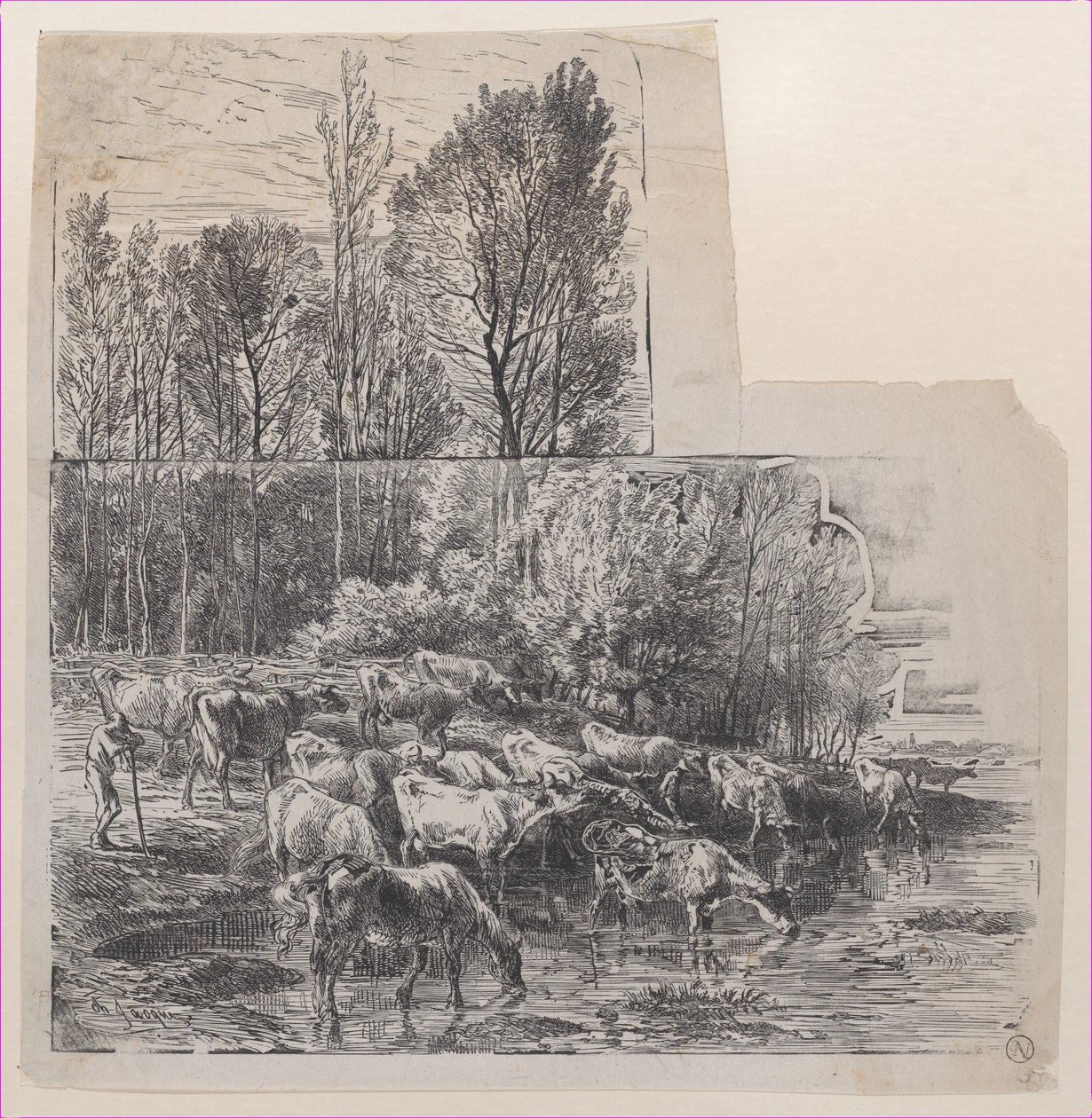 Hirte und Vieh an der Furt, ca. 1850 von Charles Emile Jacque