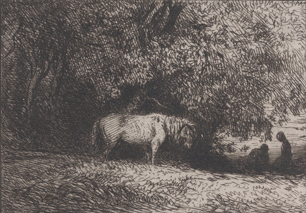 Pferd unter einem Ast, 1846 von Charles Emile Jacque