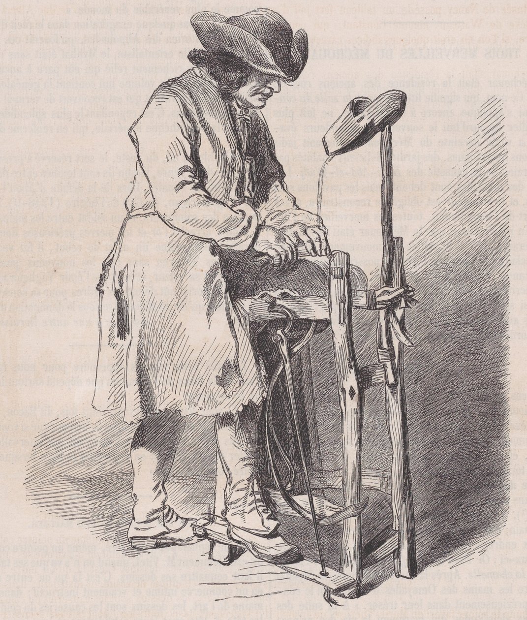 Musée du Louvre, Sammlung der Zeichnungen, Der Scherenschleifer, von Watteau, aus Magasin Pitto..., ca. 1852 von Charles Emile Jacque