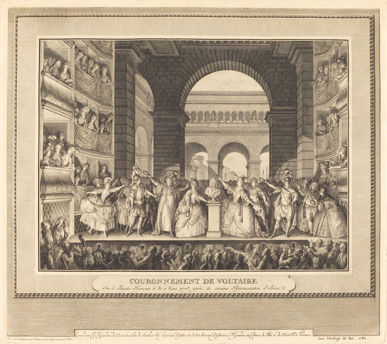 Die Krönung Voltaires von Charles Etienne Gaucher after Jean Michel Moreau