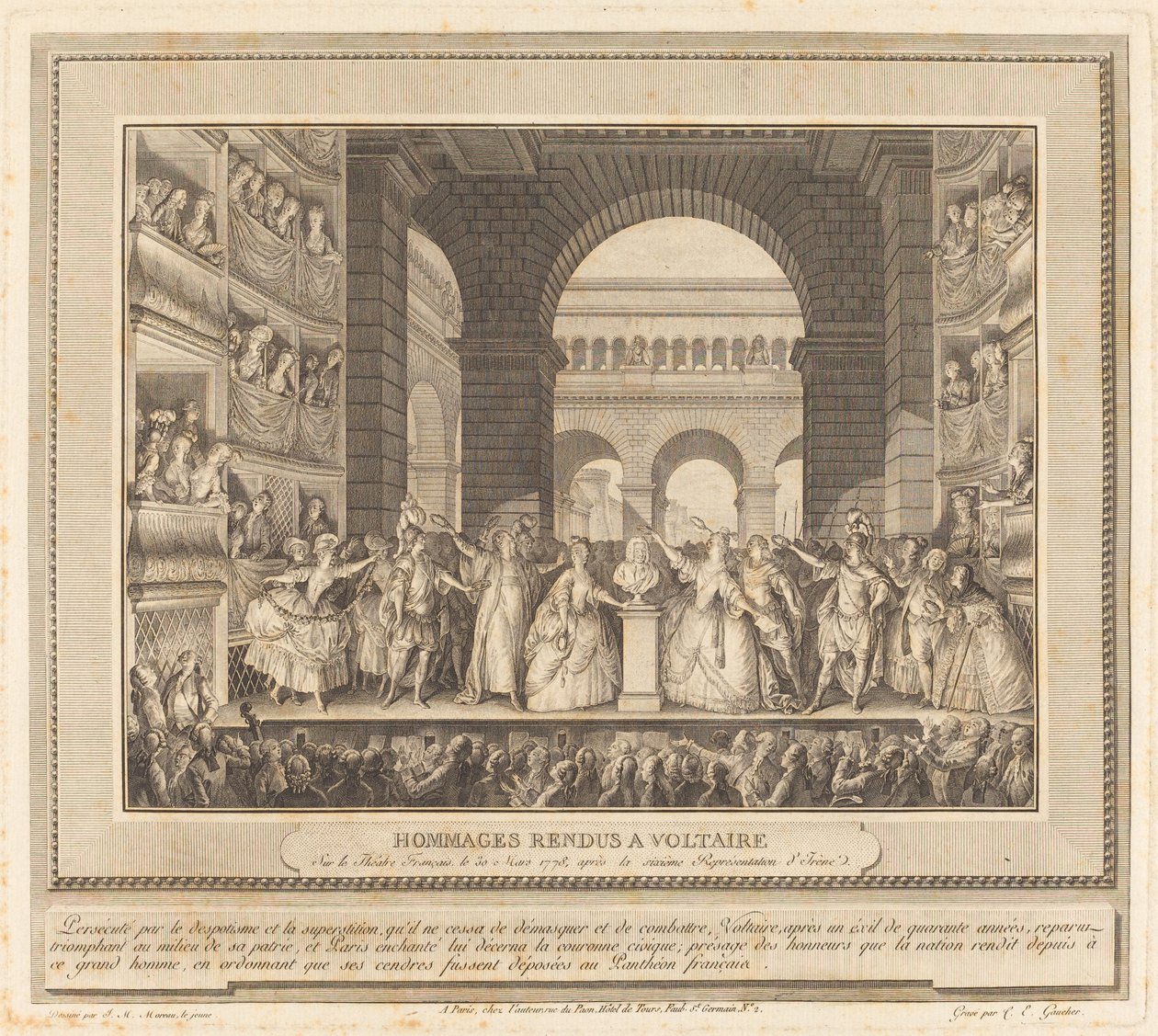 Die Krönung von Voltaire von Charles Etienne Gaucher after Jean Michel Moreau