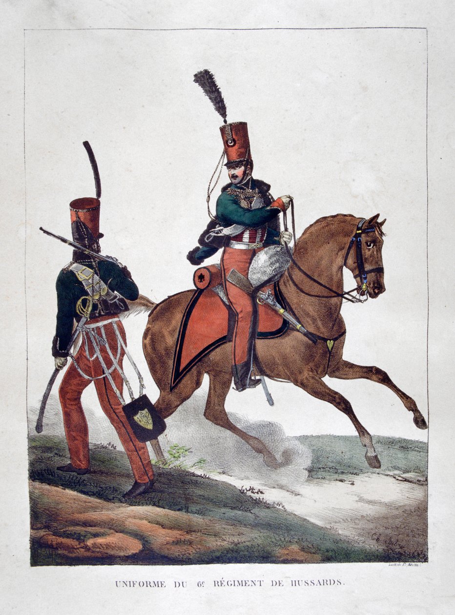 Uniformen des 6. Regiments der französischen Husaren, 1823 von Charles Etienne Pierre Motte