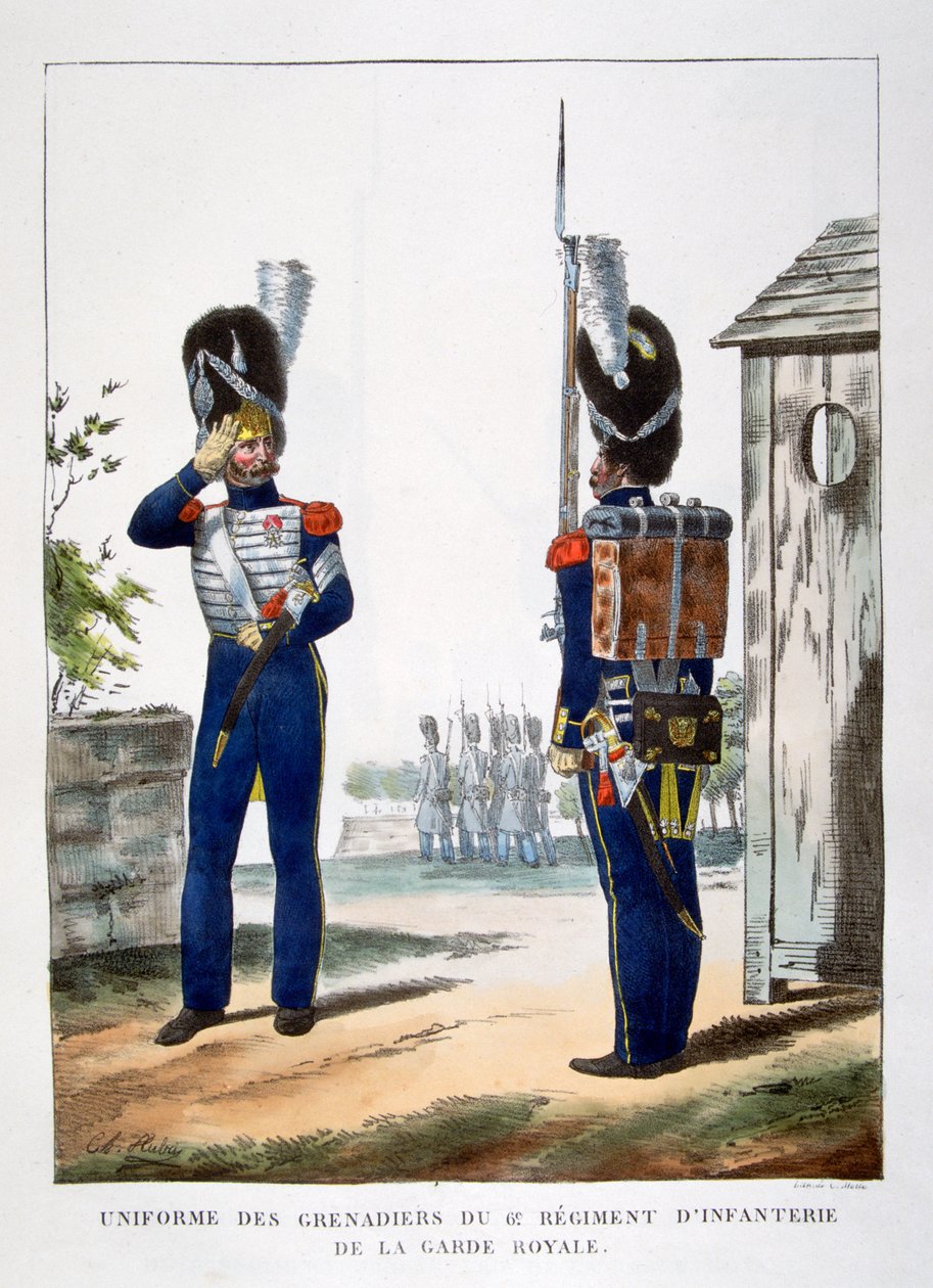 Uniformen der Grenadiere der französischen königlichen Garde, 1823 von Charles Etienne Pierre Motte