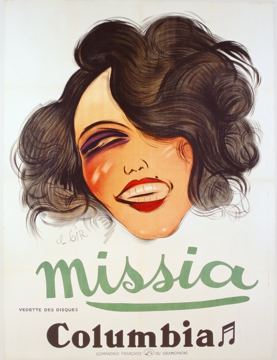 Columbia Records Plakat, Werbung für die französische Chanteuse Missia, ca. 1935 von Charles Felix Gir