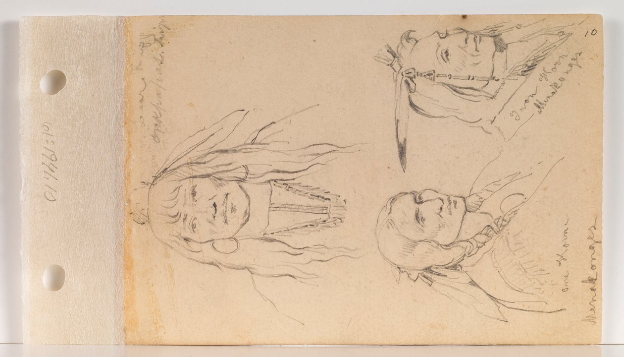 Porträts von Mato Chuthuhu (Bärenrippe), Ha won je tah (Ein Horn/Einhorn) und Heh Mah Zah (Eisenhorn) (Blatt 10 recto) von Charles Ferdinand Wimar