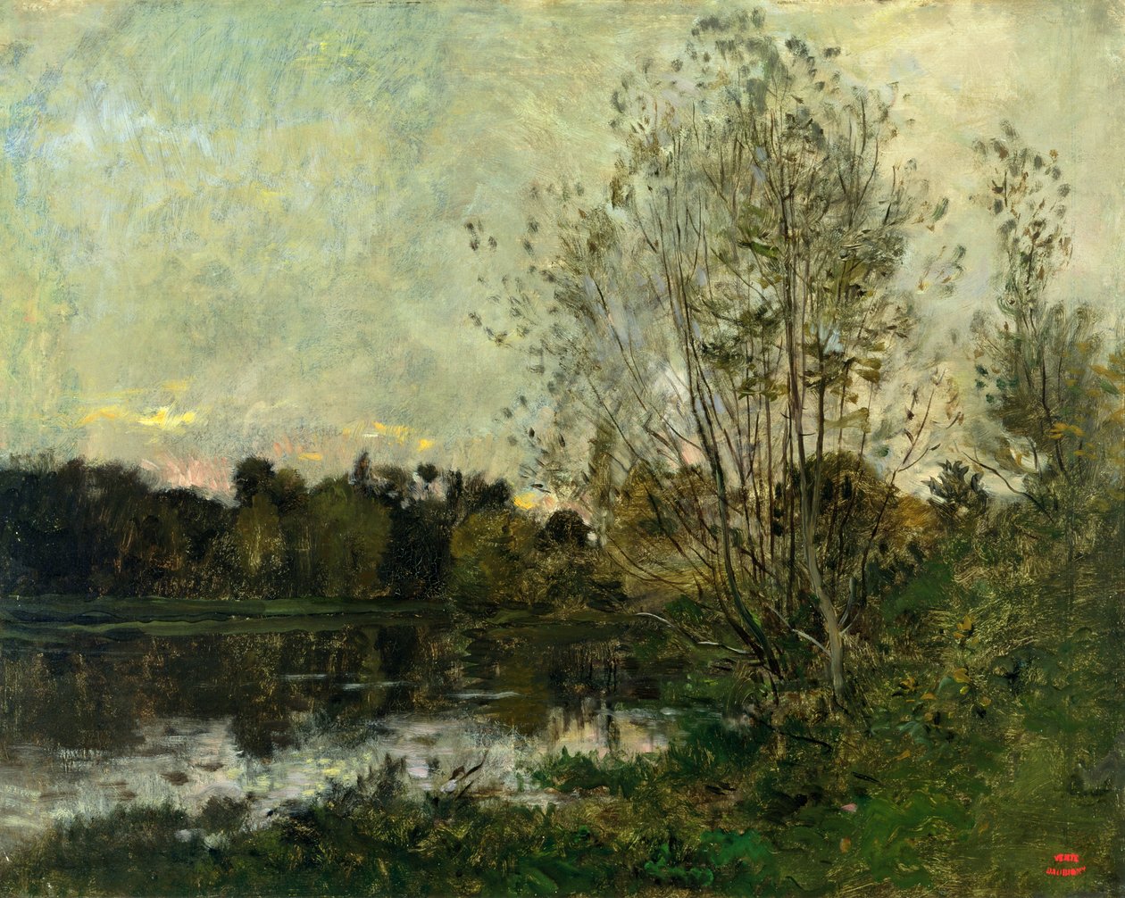 Ein See im Wald bei Dämmerung, ca. 1865 von Charles Francois Daubigny