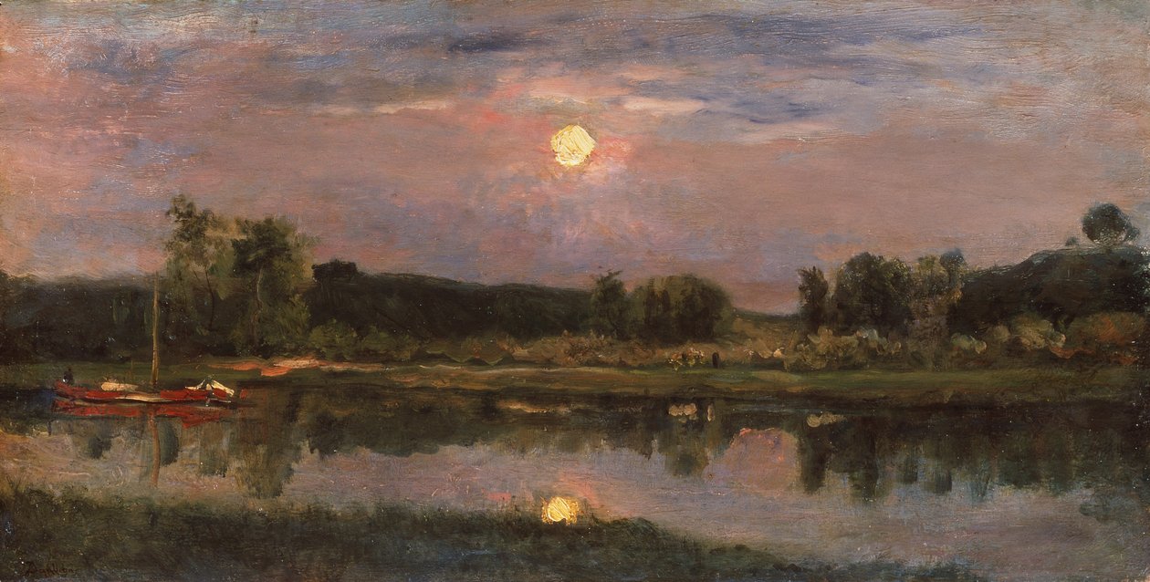 Eine mondbeschienene Flusslandschaft, ca. 1855 von Charles Francois Daubigny