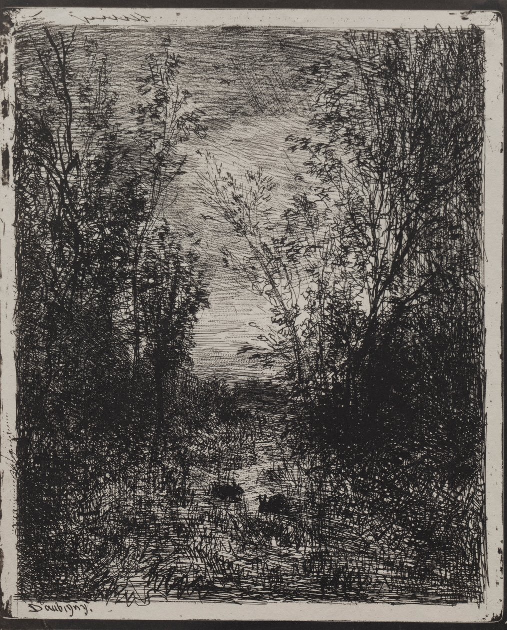 Ein Bach in einer Lichtung, Originaldruck 1862, gedruckt 1921 von Charles Francois Daubigny