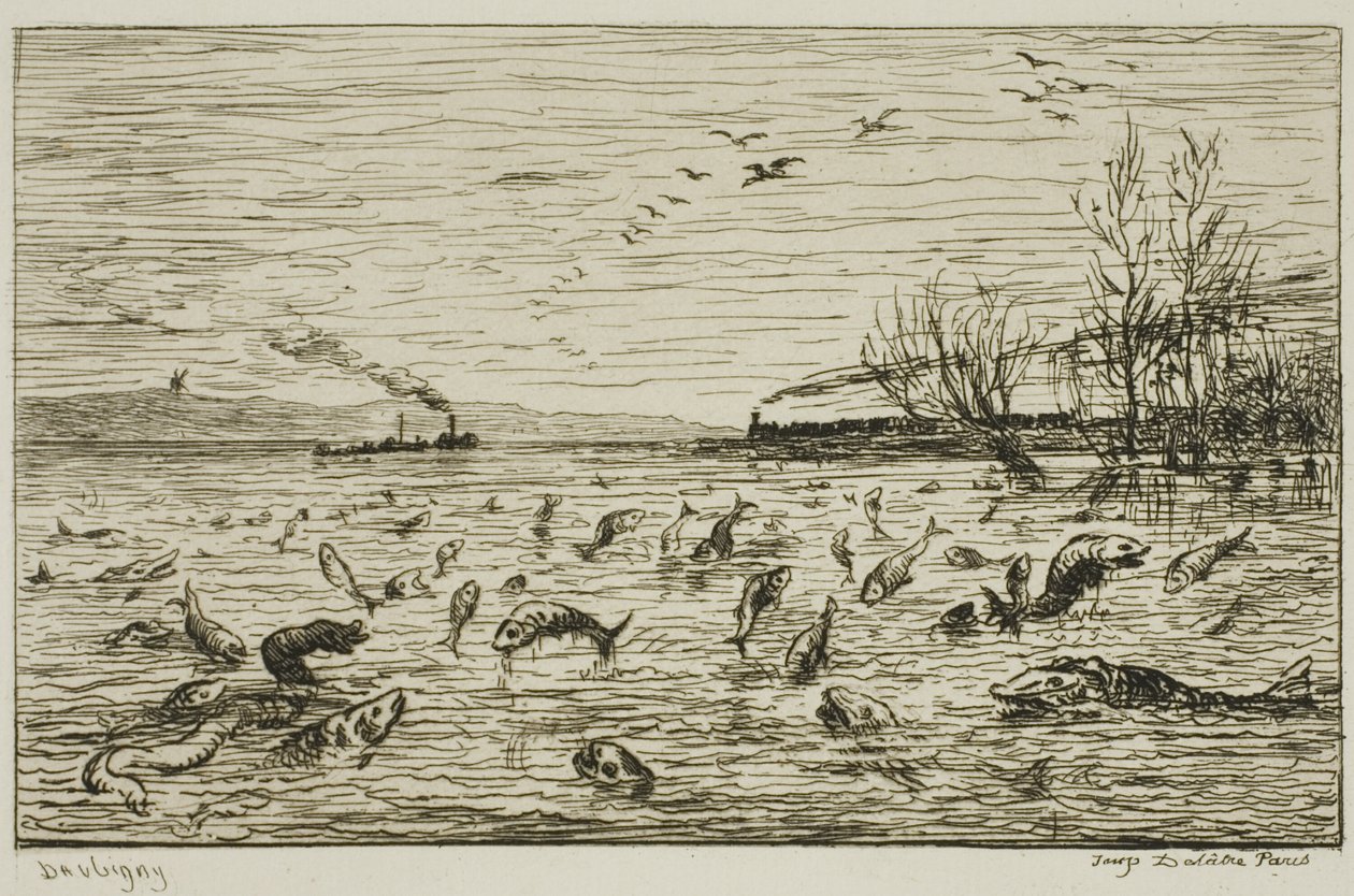 Feier der Fische bei der Abfahrt des Schiffsjungen (Die Fische) von Charles Francois Daubigny