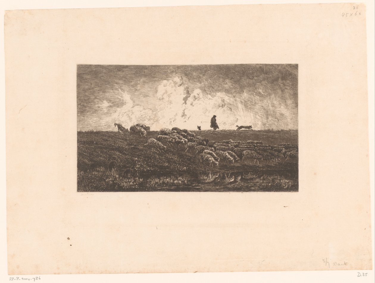 Landschaft mit Hirten und Schafen während eines Regenschauers von Charles Francois Daubigny